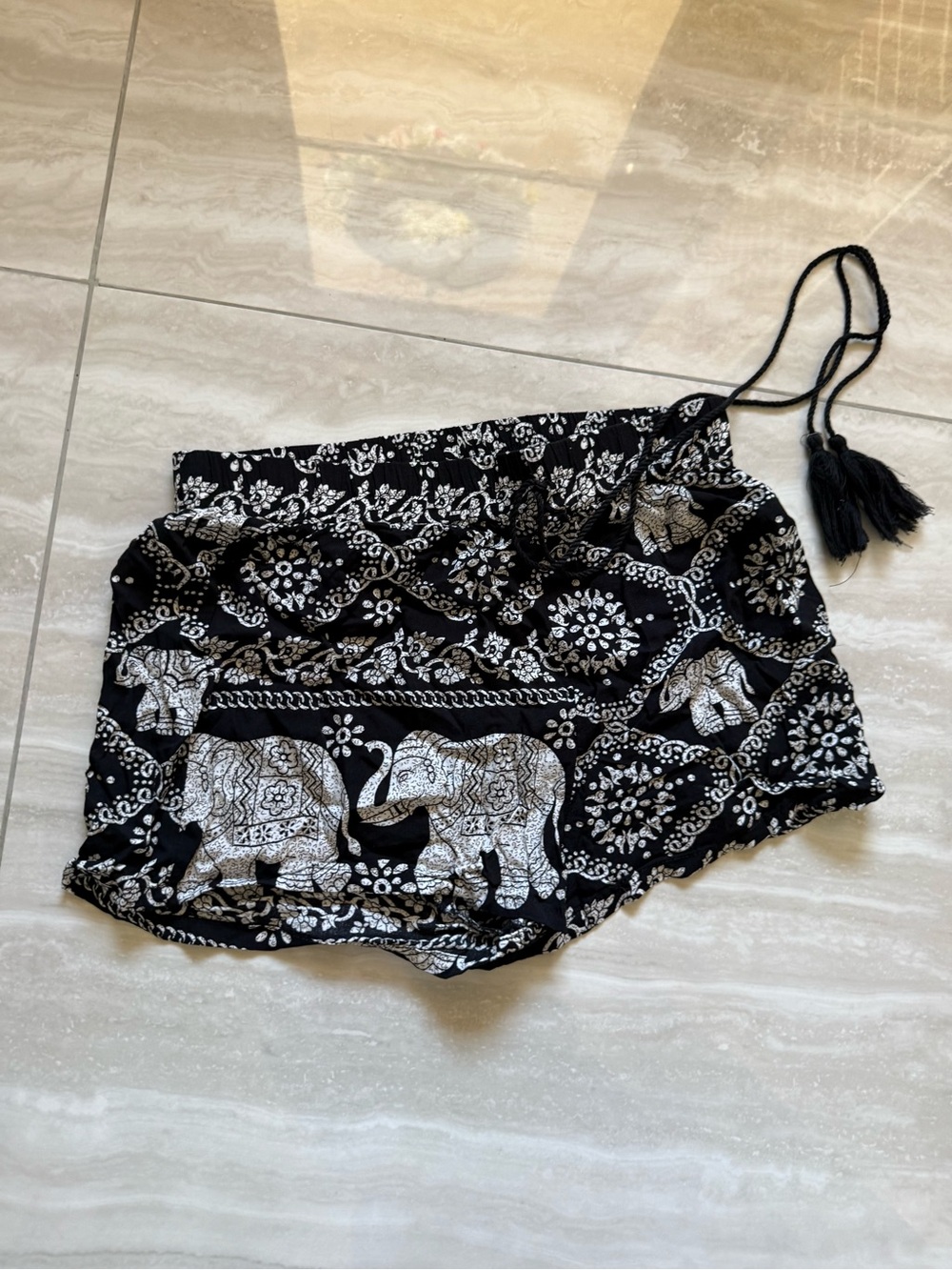 SHEIN Black & gray elephant shorts pull on tassels medium fits like small lightw
